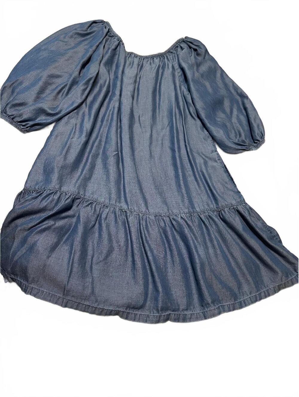 Tommy Bahama St. Lucia Blue Peasant Dress Puff Sleeve Ruffle Hem Size L